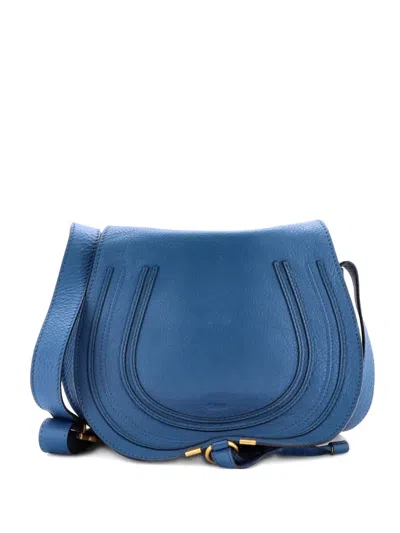 Pre-owned Chloé Marcie Leather Medium Crossbody Bag In Blue