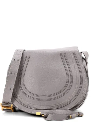 Pre-owned Chloé Marcie Leather Medium Crossbody Bag In Gray