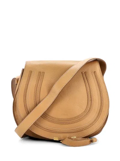 Pre-owned Chloé Marcie Leather Medium Crossbody Bag In Neutral