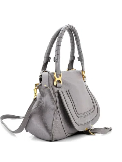 Pre-owned Chloé Marcie Leather Medium Satchel In Gray