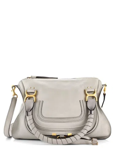Pre-owned Chloé Marcie Leather Medium Satchel In Gray
