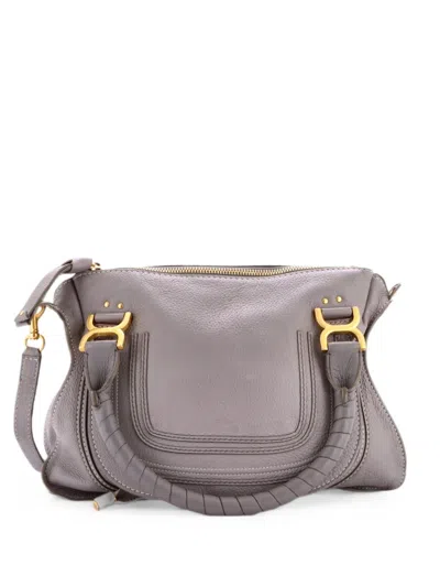 Pre-owned Chloé Marcie Leather Medium Satchel In Gray