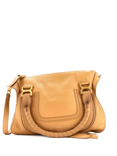 Pre-owned Chloé Marcie Leather Medium Satchel In Neutral