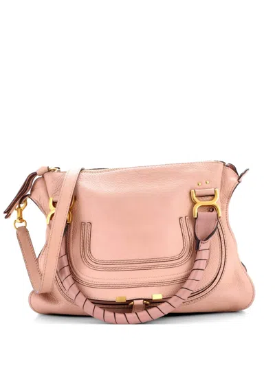 Pre-owned Chloé Marcie Leather Medium Satchel In Neutral