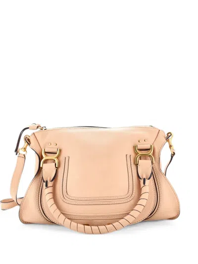 Pre-owned Chloé Marcie Leather Medium Satchel In Neutral