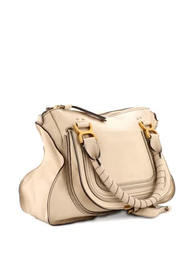 Pre-owned Chloé Marcie Leather Medium Shoulder Bag In Neutral