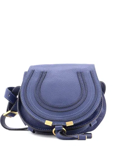 Pre-owned Chloé Marcie Leather Mini Crossbody Bag In Blue