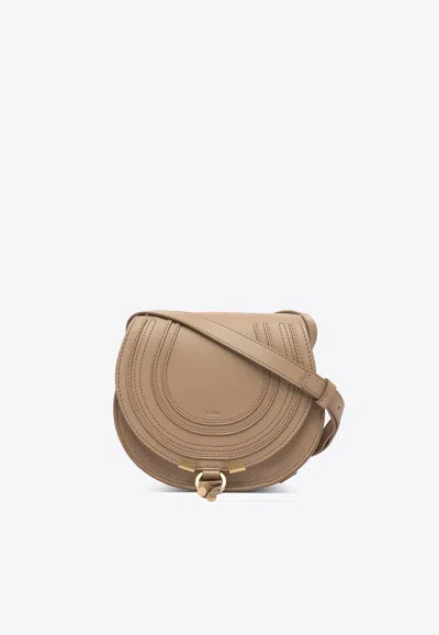 Chloé Marcie Leather Saddle Crossbody Bag In Sand