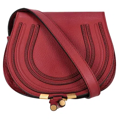 Pre-owned Chloé Chloe Marcie Leather Saddle Small Crossbody Bag In Red