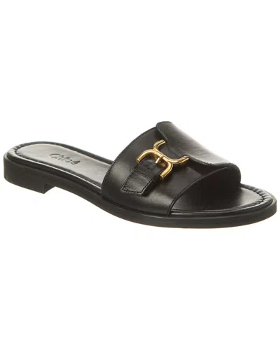 Chloé Logo-buckle Leather Sandals In Black