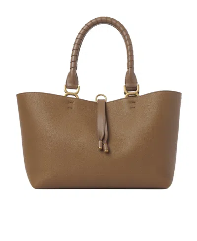 Chloé Marcie Leather Tote Bag In Brown