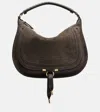 Chloé Marcie Medium Black Shoulder Bag With Logo Lettering On The Front In Suede Woman In Brown