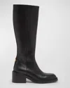 Chloé Leather High Boots With Embossed Stitches In Black