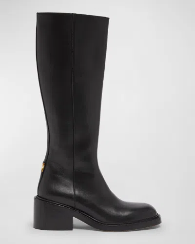 Chloé Marcie Leather Zip Knee Boots In Black