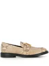 Chloé Marcie Buckled Snake-effect Leather Loafers In Nude