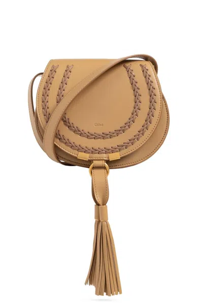 Chloé Marcie Logo Debossed Crossbody Bag In Brown