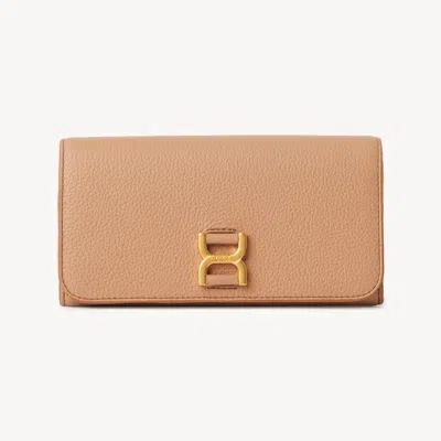 Chloé Marcie Long Wallet With Flap In Grained Leather In Brown