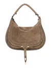 Chloé Marcie Medium Beige Shoulder Bag With Logo Lettering On The Front In Suede Woman In Brown