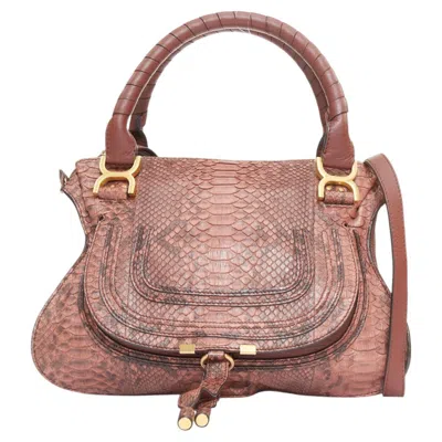 Pre-owned Chloé Chloe Marcie Medium Brown Snakeskin Leather Gold Hardware 2 Way Satchel Handbag