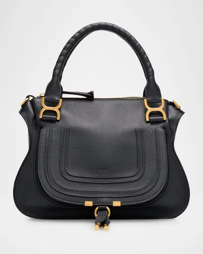 Chloé Marcie Medium Double Carry Satchel Bag In Grained Leather In Black