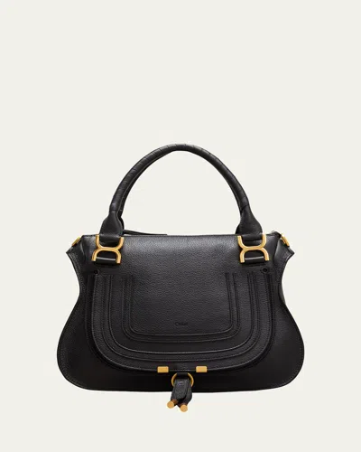 Chloé Marcie Medium Double Carry Satchel Bag In Grained Leather In Black