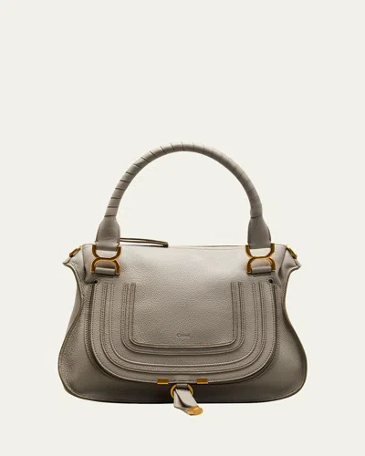 Chloé Marcie Medium Double Carry Satchel Bag In Grained Leather In Cashmere Grey