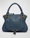 Chloé Marcie Medium Double Carry Satchel Bag In Grained Leather In Blue