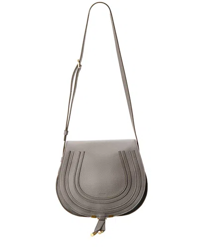 Chloé Marcie Medium Leather Saddle Bag In Grey