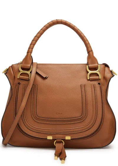 Chloé Marcie Medium Leather Top Handle Bag, Leather Bag, Tan In Brown