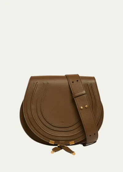 Chloé Marcie Medium Saddle Crossbody Bag In Grained Calfskin In Dark Khaki