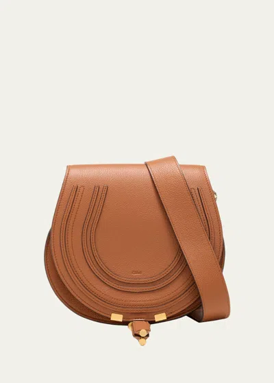 Chloé Marcie Medium Saddle Crossbody Bag In Grained Calfskin In Tan