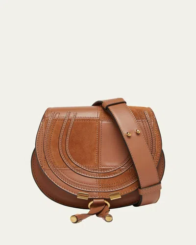 Chloé Marcie Medium Saddle Crossbody Bag In Patchwork Leather In Brown