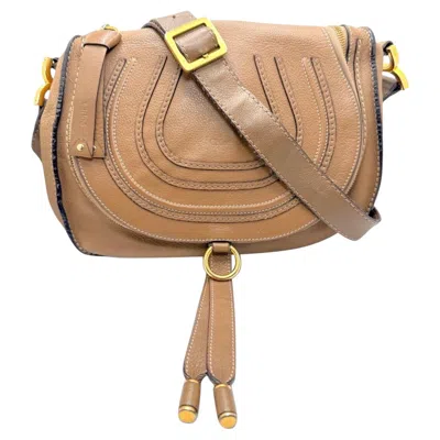 Pre-owned Chloé Marcie Medium Saddle Crossbody Bag In Tan Pebbled Leather In Brown