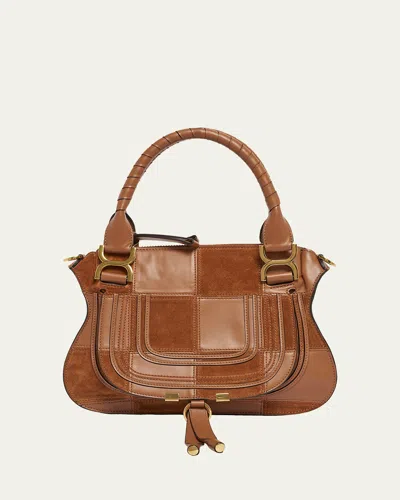 Chloé Marcie Medium Saddle Shoulder Bag In Patchwork Leather In Brown