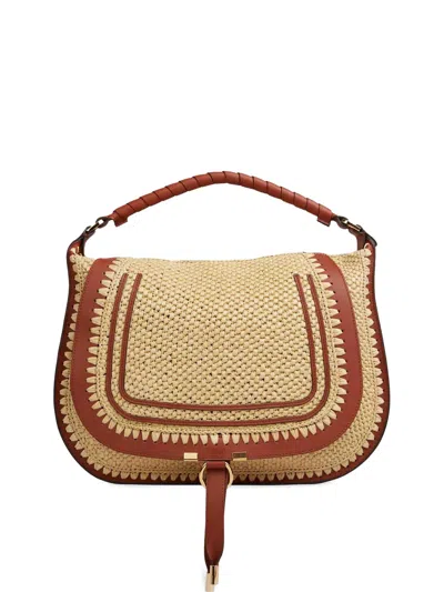 Chloé Marcie Medium Shoulder Bag In Raffia-effect Fibres In Beige