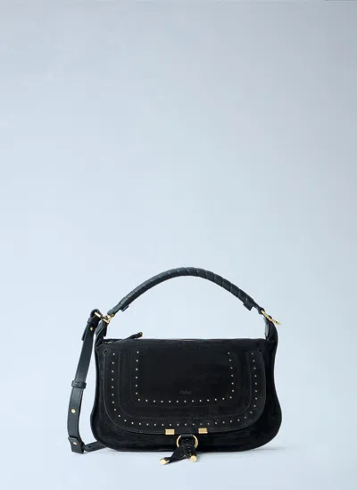 Chloé Marcie Medium Studded Suede Shoulder Bag In Black