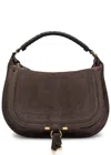 Chloé Marcie Medium Black Shoulder Bag With Logo Lettering On The Front In Suede Woman In Brown
