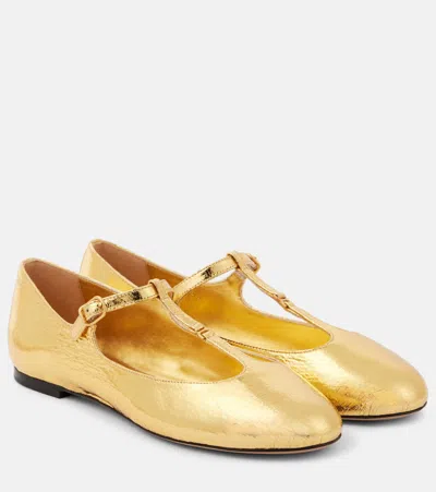 Chloé Marcie Metallic Leather Flats In Gold