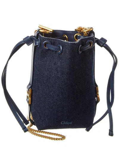 Chloé Marcie Micro Denim & Leather Bucket Bag In Blue