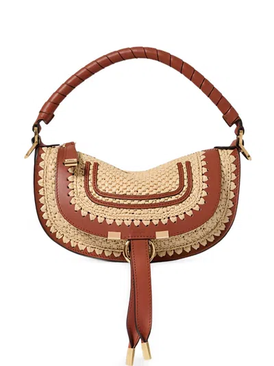 Chloé Marcie Mini Rafia Shoulder Bag In Sand