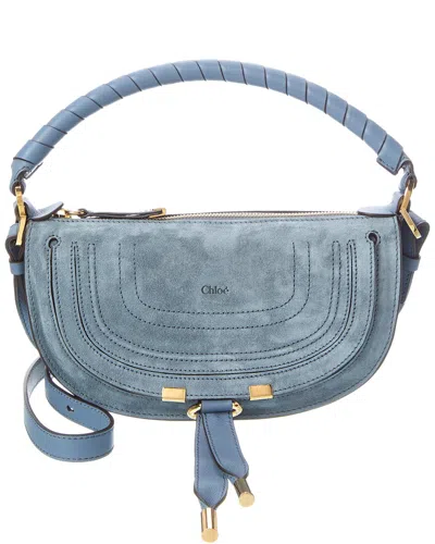 Chloé Chloe Marcie Mini Suede & Leather Shoulder Bag In Blue
