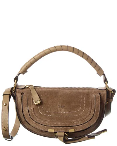 Chloé Marcie Mini Suede & Leather Shoulder Bag In Brown