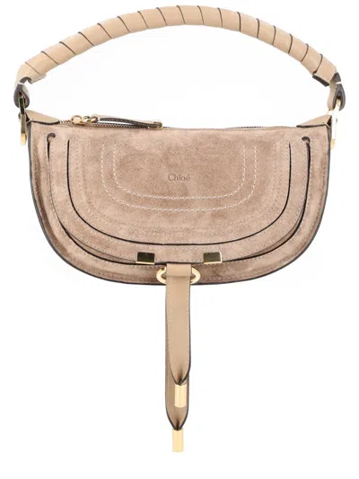 Chloé Marcie Mini Textured-leather Shoulder Bag In Sand