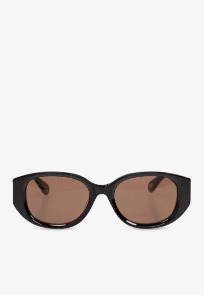 Chloé Marcie Oval-frame Sunglasses In Gray
