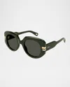 Chloé Marcie Oversized Acetate Square Sunglasses In Shiny Solid Dark Green