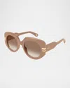 Chloé Marcie Oversized Acetate Square Sunglasses In Shiny Solid Nude Pink