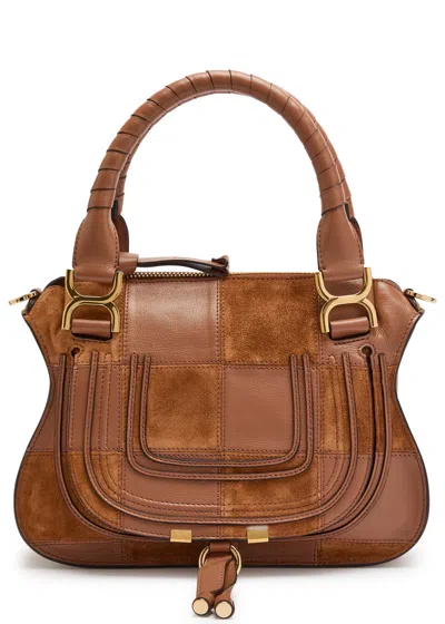 Chloé Chloe Marcie Patchwork Suede And Leather Shoulder Bag In Brown