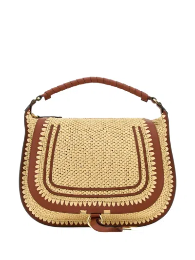 Chloé Marcie Raffia-effect Shoulder Bag In Neutral