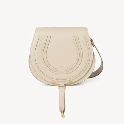 Chloé Marcie Saddle Bag In Grained Leather Beige Size Onesize 100% Calf-skin Leather