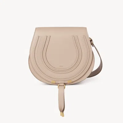 Chloé Marcie Saddle Bag In Grained Leather Beige Size Onesize 100% Calf-skin Leather In Sand
